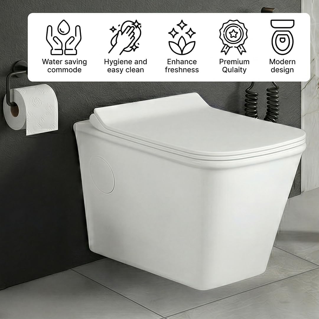 Platinum Ceramic Wall Hung Western Commode (BELLA-Rimless)