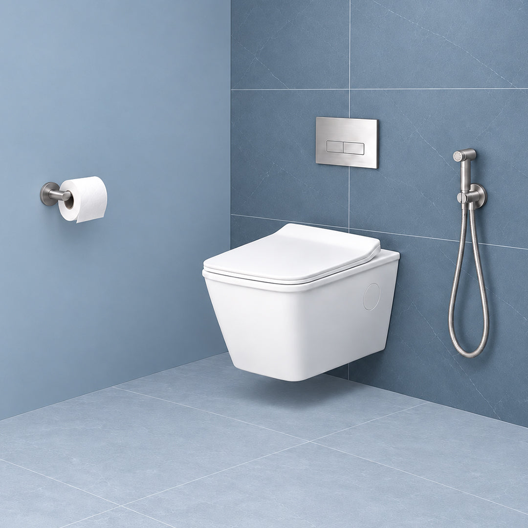 Platinum Ceramic Wall Hung Western Commode  (BELLA-Rimless)