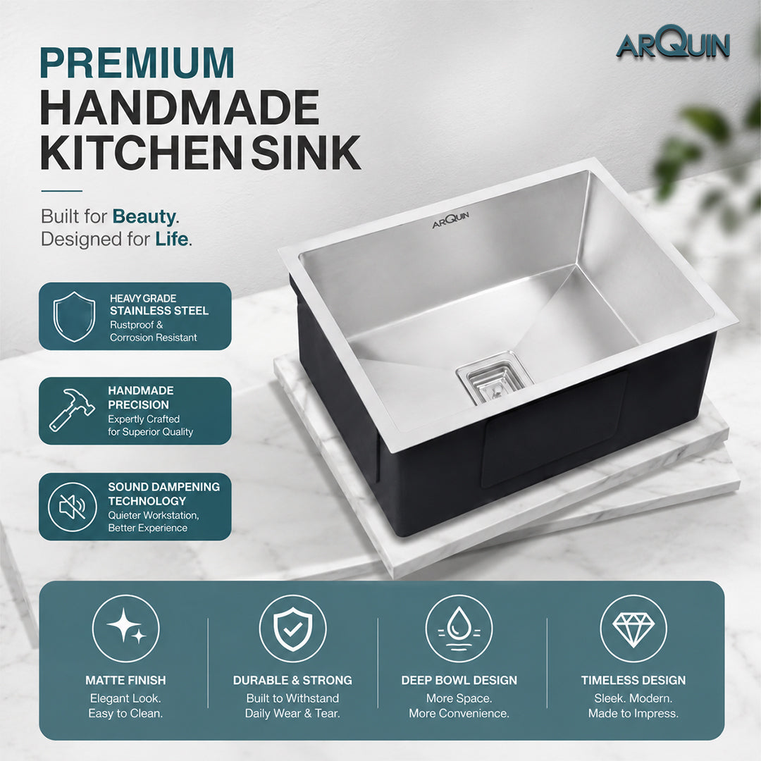 24x18x10 Inch Heavy Grade Handmade Single Bowl Kitchen Sink
