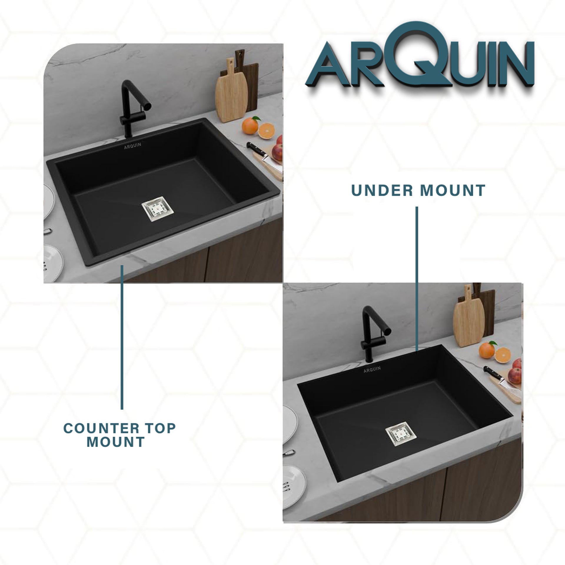 24x18x9 Inch Black Quartz Single Bowl Kitchen Sink
