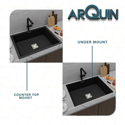 24x18x9 Inch Black Quartz Single Bowl Kitchen Sink