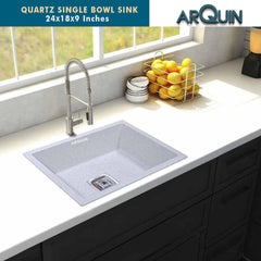 Quartz Single Bowl Kitchen Sink (24 x 18 x 9 Inches) ( White)