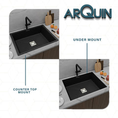 Quartz Single Bowl Kitchen Sink (24 x 18 x 9 Inches) ( Black)