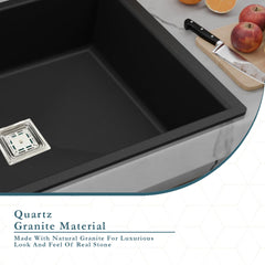 Quartz Single Bowl Kitchen Sink (24 x 18 x 9 Inches) ( Black)