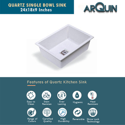 24x18x9 Inch White Quartz Single Bowl Kitchen Sink