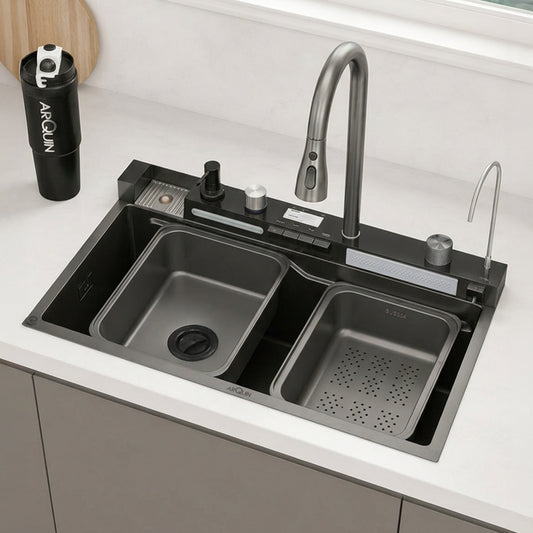 Piano Waterfall Kitchen Sink (30 x 18 x 9 Inches) |304 Grade Stainless Steel Sink