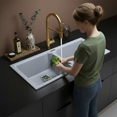 Quartz Double Bowl Kitchen Sink (45 x20 x 10 Inches) ( Sand Pluto)