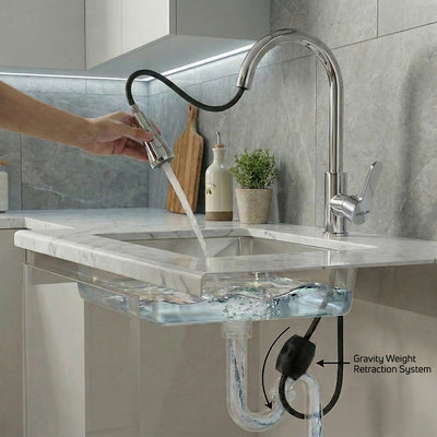 Waterfall Pull Down Kitchen Sink Faucet Mixer Tap |  (Waterfall Pullout Sink Mixer Silver)