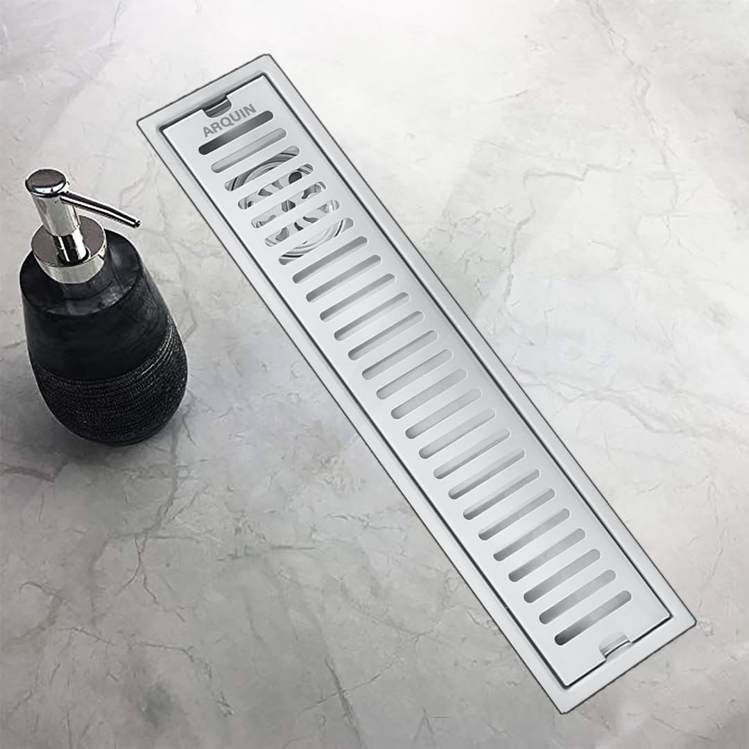Shower Water Drain Channel SS 304 Grade with Cockroach Trap (12X4 Inch)