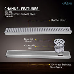 Shower Water Drain Channel SS 304 Grade with Cockroach Trap (12X4 Inch)
