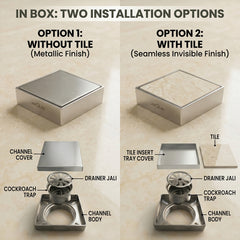 Tile Insert Floor Drainer 304 SS Grade With Cockroach Trap (5x5 Inch)
