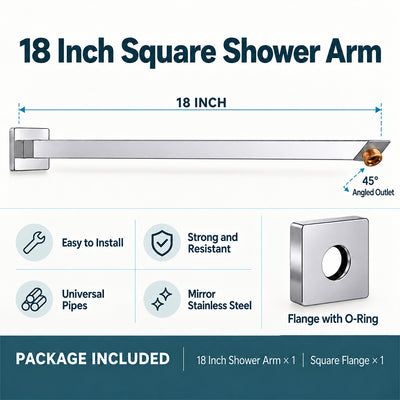 Shower Arm for Overhead Shower 304 Stainless Steel 18 Inch Shower Pipe 45 Degree