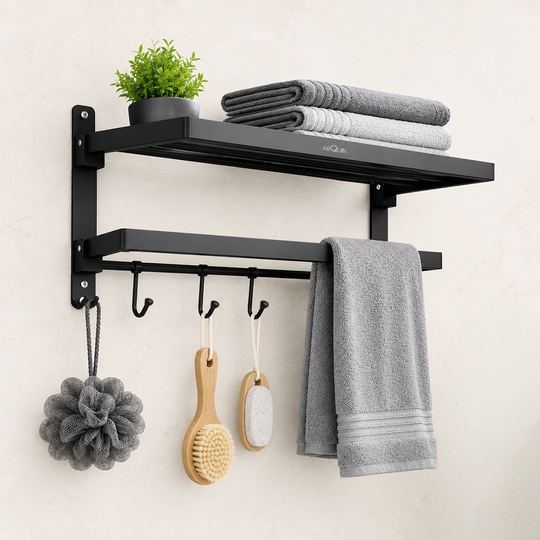 Bathroom Folding Towel Rack Stainless Steel Black -24 Inch (B2)