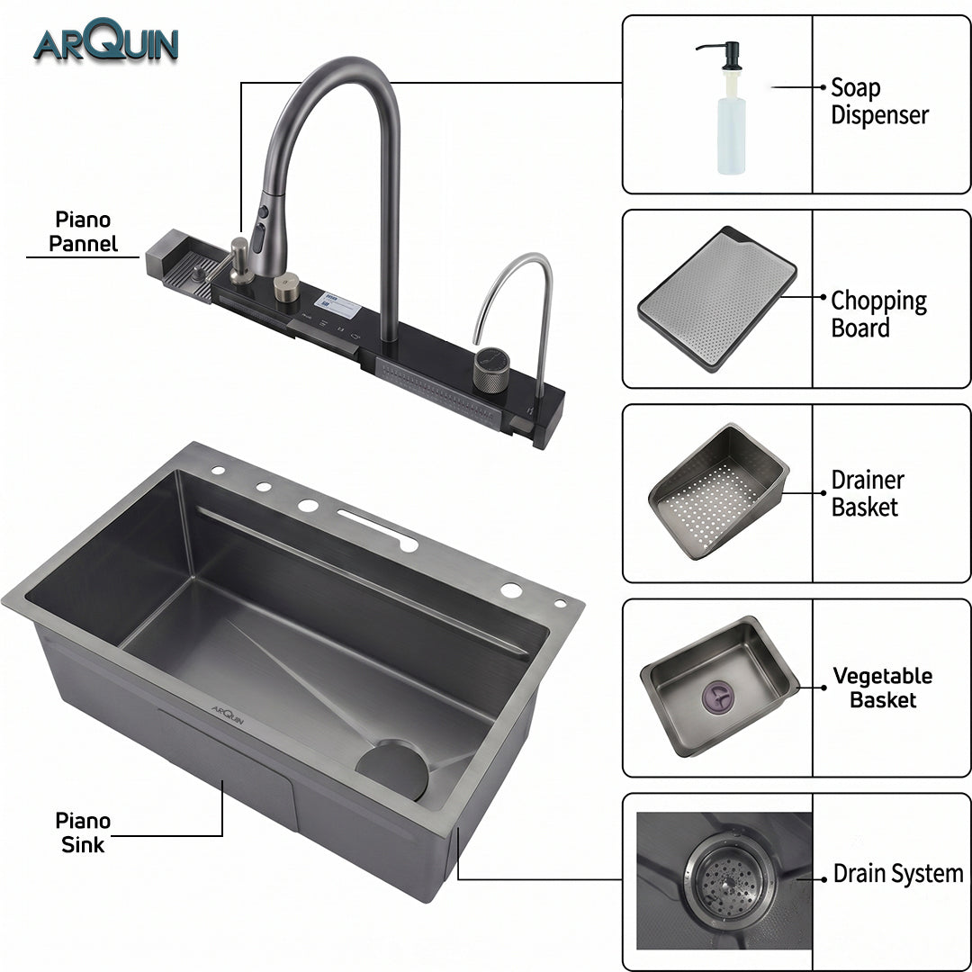 Piano Smart Kitchen Sink (30x18x9 Inch)