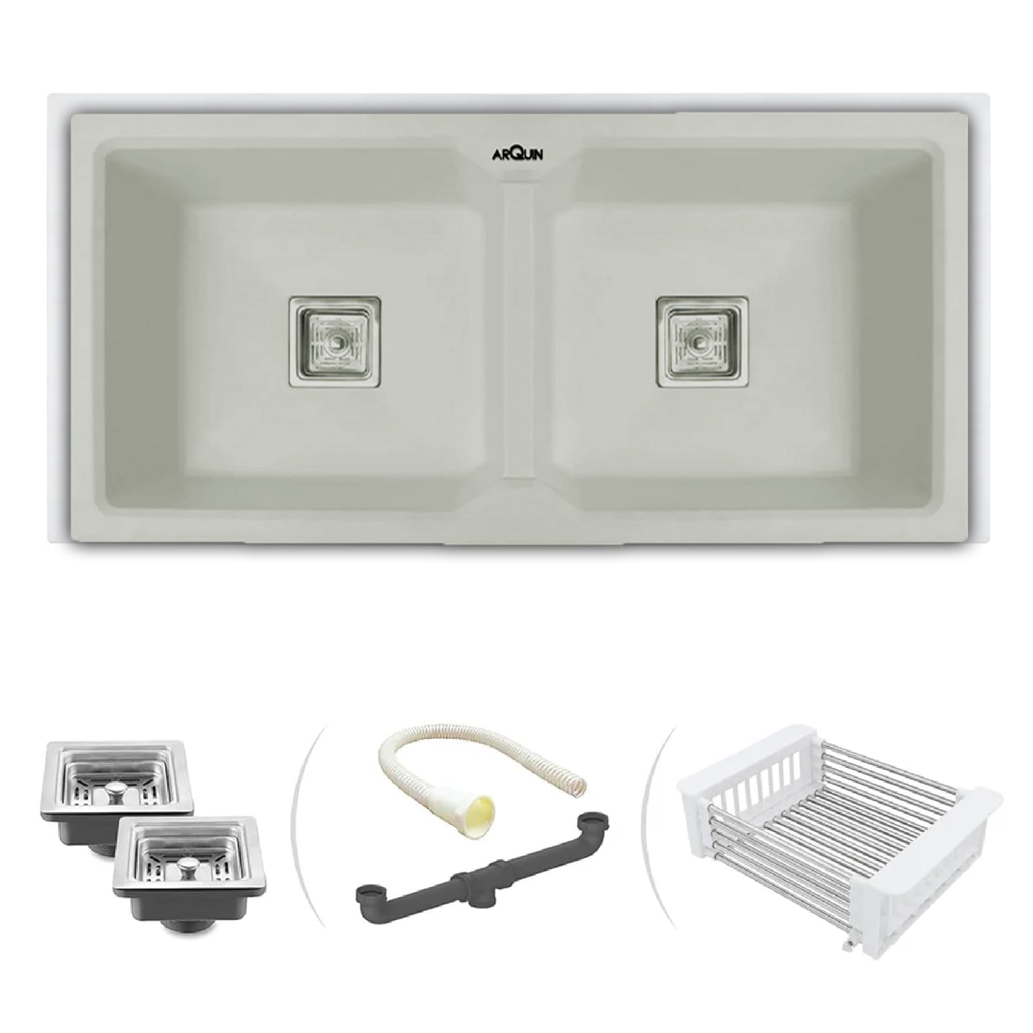 37x18x9 Inch Choco White Quartz Double Bowl Kitchen Sink