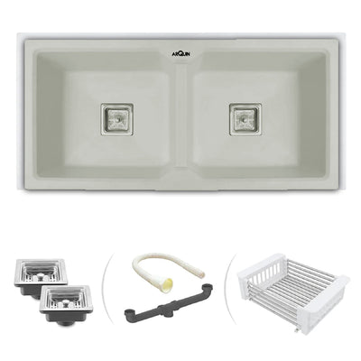 45x20x10 Inch Choco White Quartz Double Bowl Kitchen Sink