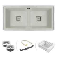 Quartz Double Bowl Kitchen Sink (37 x18 x 9 Inches) ( Choco White )