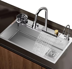 Waterfall Smart Kitchen Sink ( 30"x18"x9) | Stainless Steel Sink | Silver