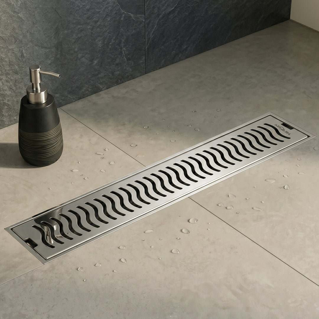Shower Water Drain Channel SS 304 Grade with Cockroach Trap (18X4 Inch)