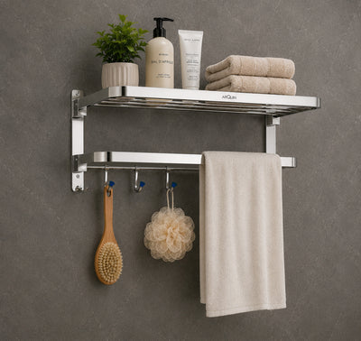 Bathroom Folding Towel Rack Stainless Steel Chrome Finish - 24 Inch (B3)