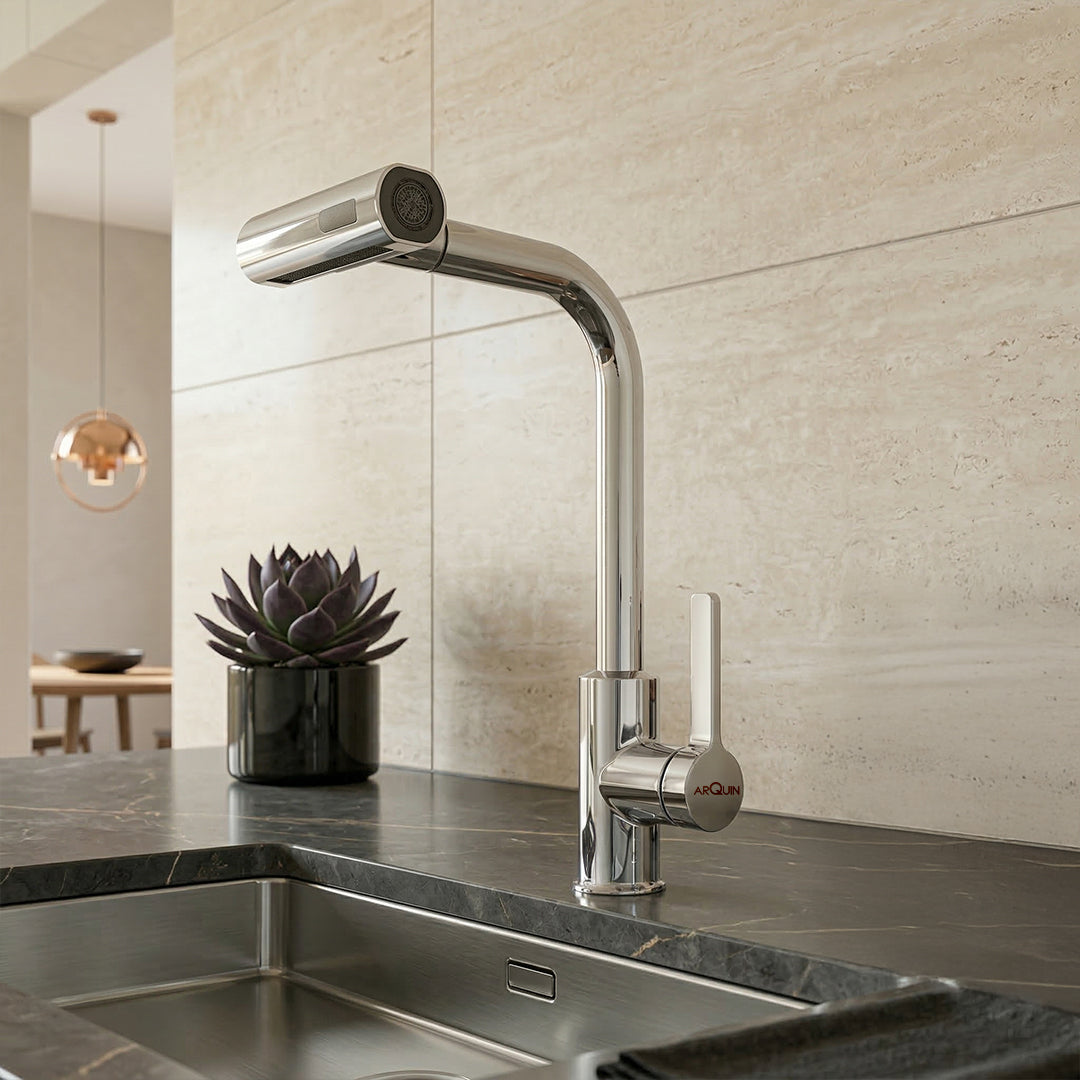 Waterfall Pull Down Kitchen Sink Faucet |360° Swivel (Magical Pullout Multiflow Faucet Silver)