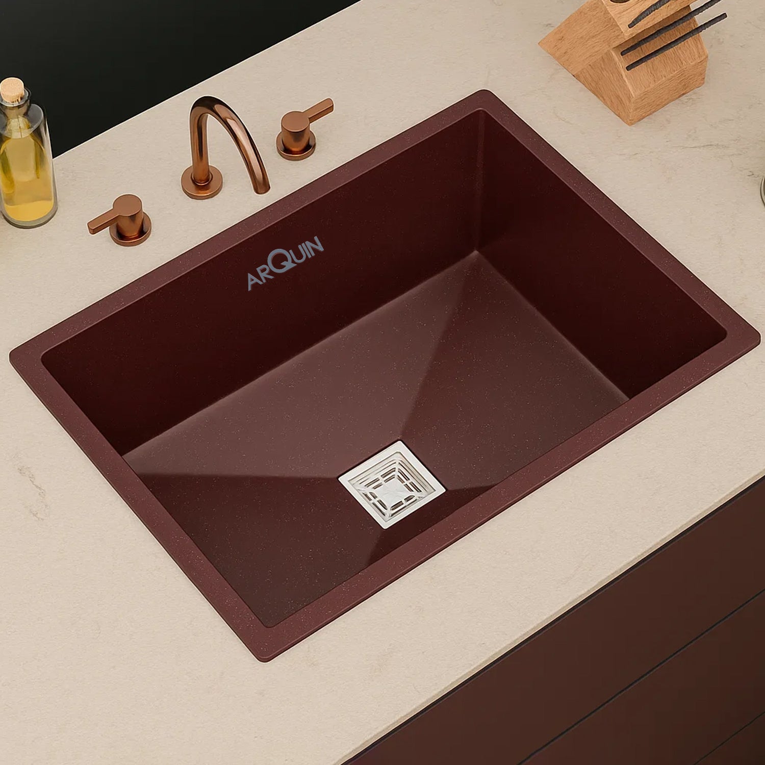 24x18x9 Inch Brown Quartz Single Bowl Kitchen Sink