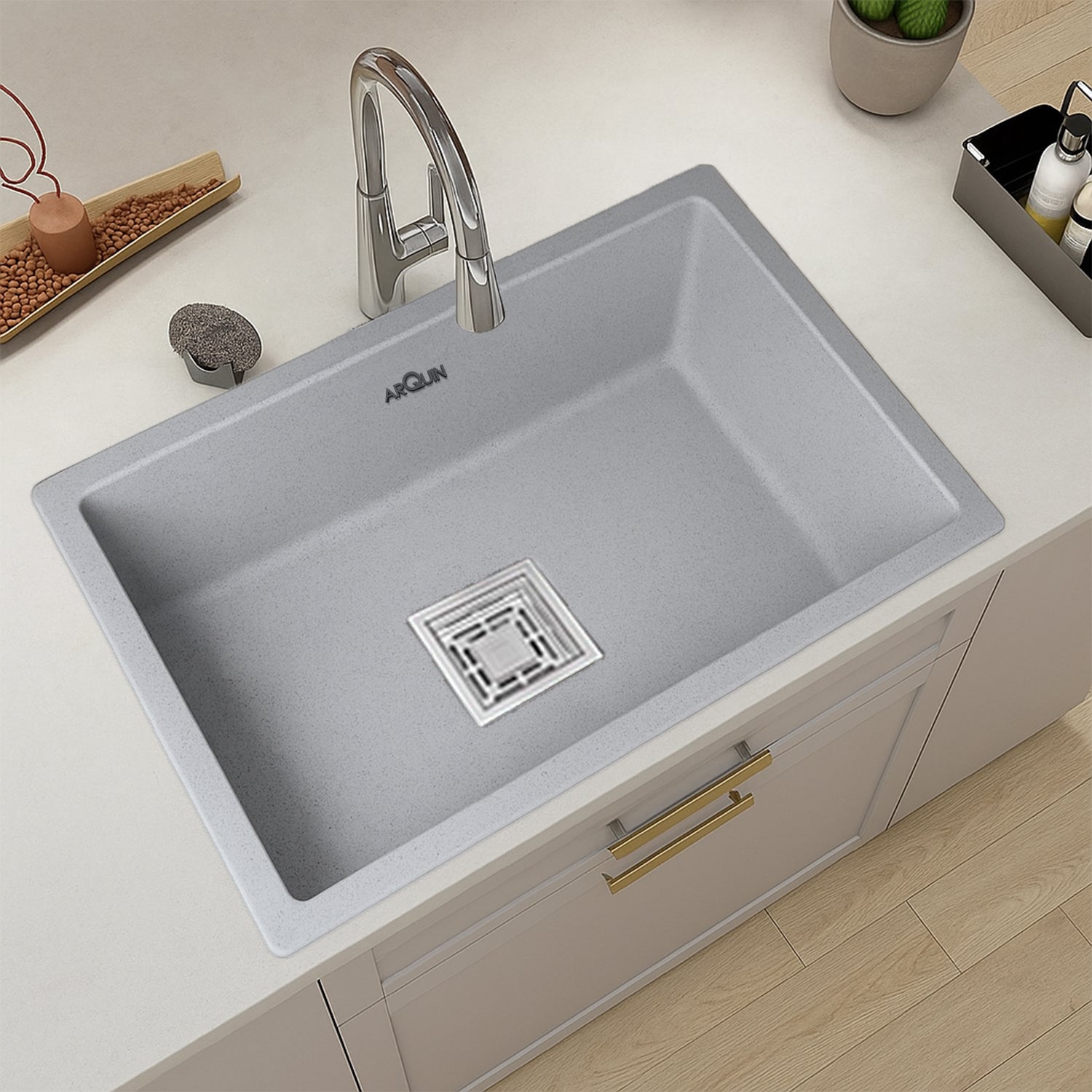 24x18x9 Inch Grey Quartz Single Bowl Kitchen Sink