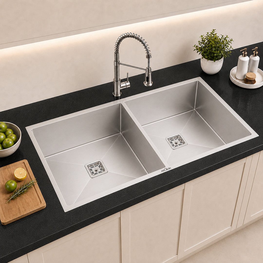 45x20x10 Inch 304 Grade Handmade Double Bowl Kitchen Sink Stainless Steel