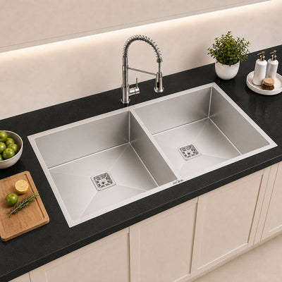 45x20x10 Inch 304 Grade Handmade Double Bowl Kitchen Sink Stainless Steel
