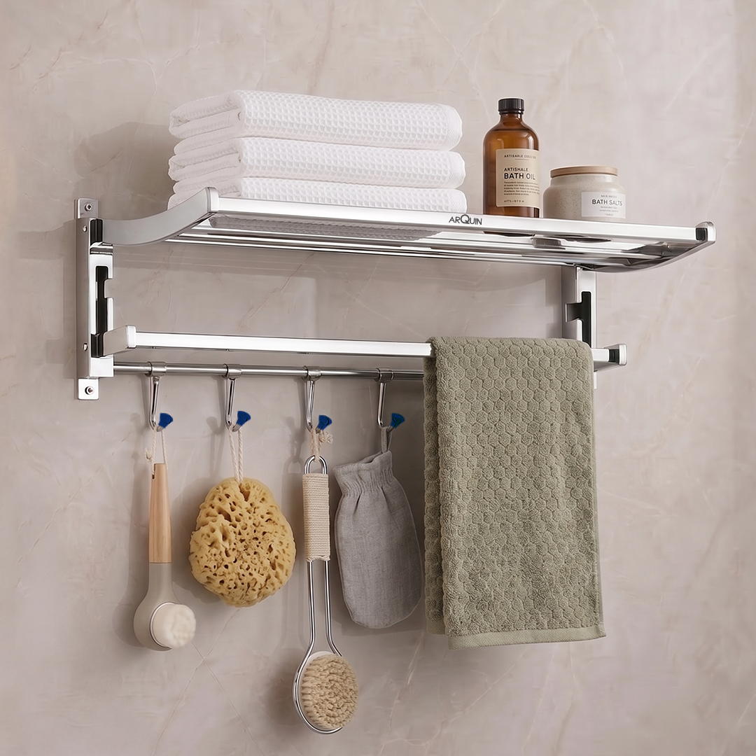 Bathroom Folding Towel Rack Stainless Steel Chrome Finish - 24 Inch (B4)