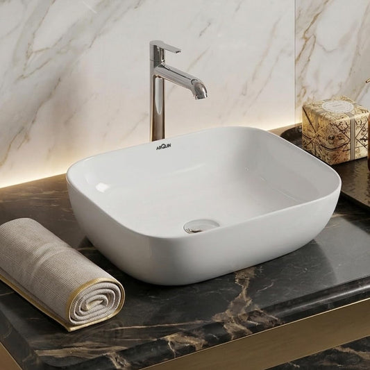 ARQUIN ARQUIN Wash Basin for Bathroom Tabletop | Ceramic Glossy Rectangular Countertop Vessel Sink | Vanity Washbasin for Dining Hall & Home CITIZEN