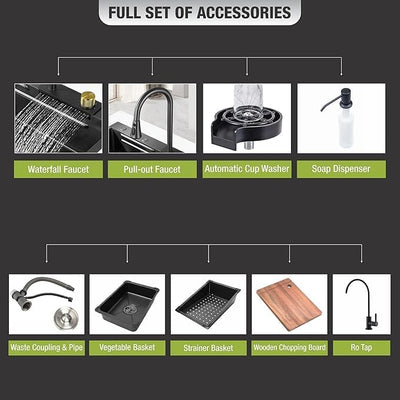 Waterfall Smart Kitchen Sink (30 x 18 x 9 Inch)
