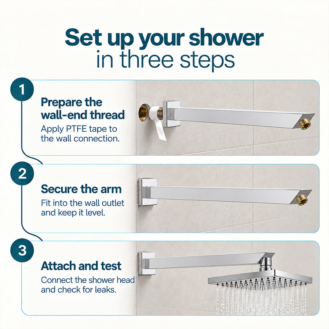 Shower Arm for Overhead Shower 304 Stainless Steel 18 Inch Shower Pipe 45 Degree