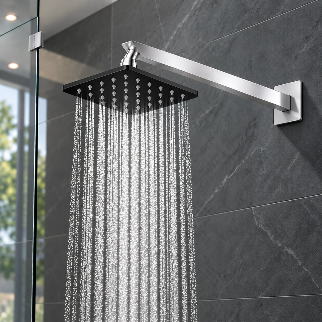 Rain Shower Head without Arm 304 Stainless Steel Overhead Shower 6x6 Inch (ELEGANCE BLACK)