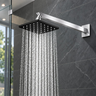 Rain Shower Head without Arm 304 Stainless Steel Overhead Shower 6x6 Inch (ELEGANCE BLACK)