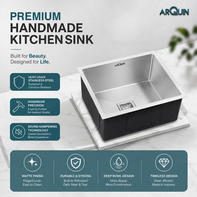 21x18x10 Inch Handmade Single Bowl Kitchen Sink Heavy Grade Stainless Steel