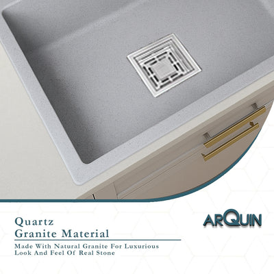 24x18x9 Inch Grey Quartz Single Bowl Kitchen Sink