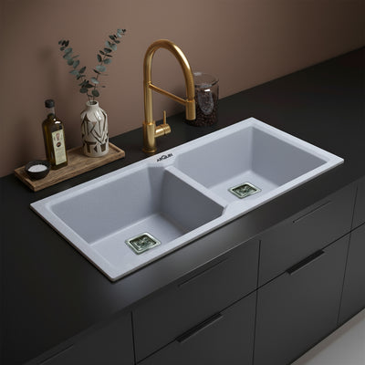 45x20x10 Inch Sand Pluto Quartz Double Bowl Kitchen Sink
