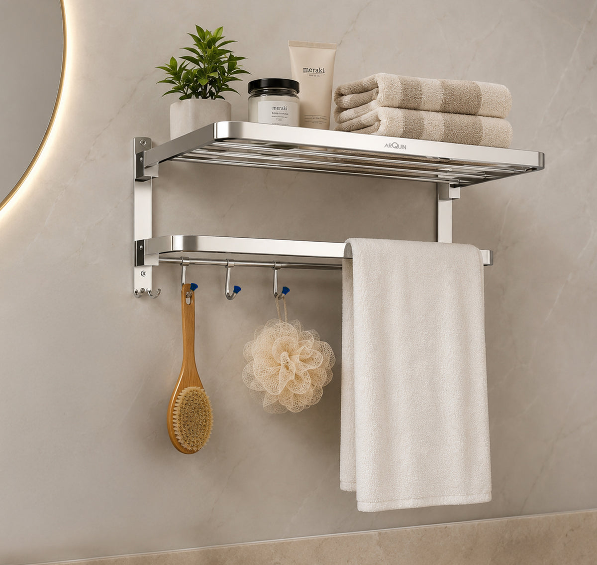 Bathroom Folding Towel Rack Stainless Steel Chrome Finish - 24 Inch (B3)