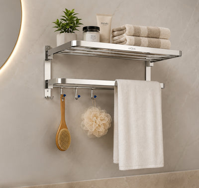 Bathroom Folding Towel Rack Stainless Steel Chrome Finish - 24 Inch (B3)