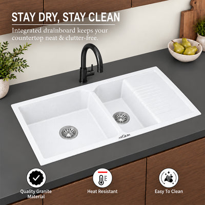 45x20x9 Inch Sand Pluto Quartz Sink Double Bowl with Drain Board  Kitchen Sink