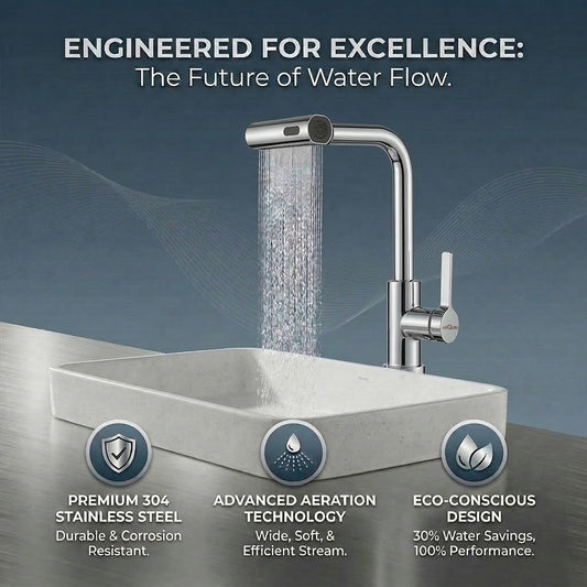 Waterfall Pull Down Kitchen Sink Faucet |360° Swivel (Magical Pullout Multiflow Faucet Silver)