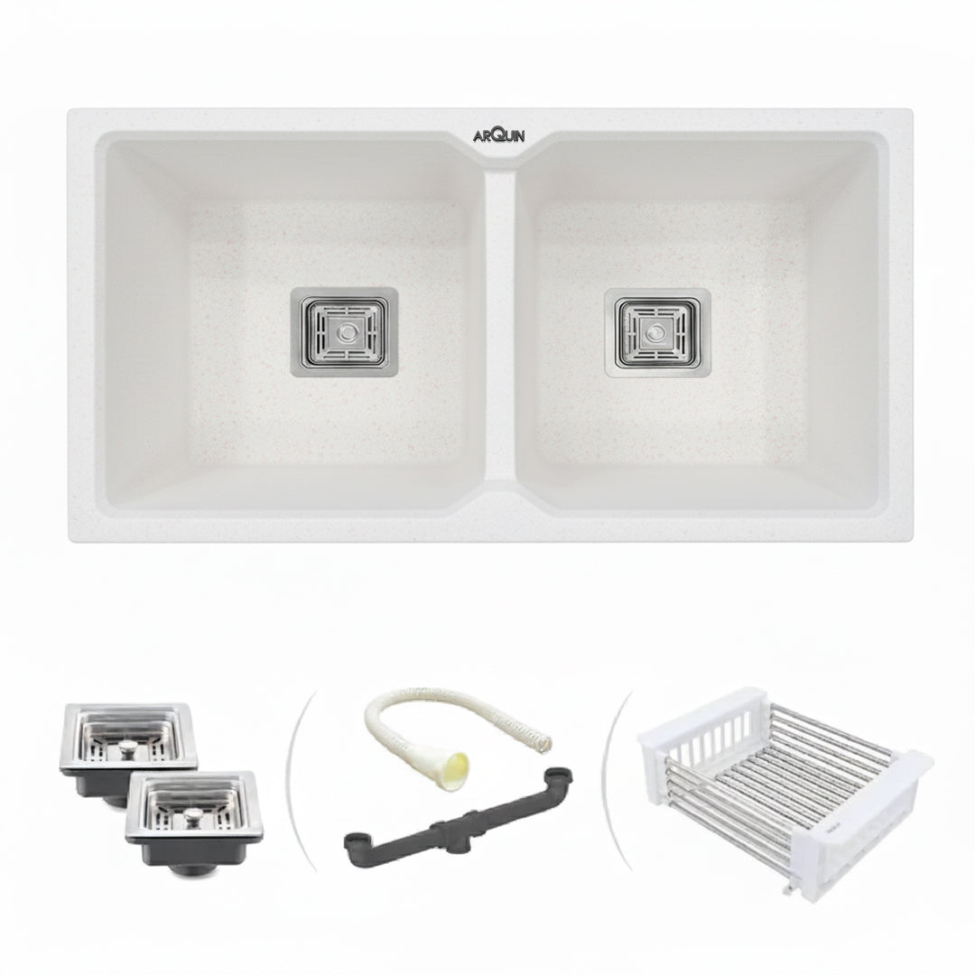 45x20x10 Inch Rosa Quartz Double Bowl Kitchen Sink