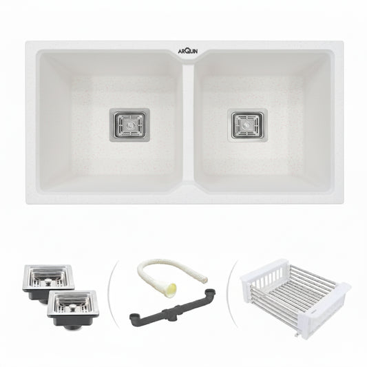 Quartz Double Bowl Kitchen Sink (45 x20 x 10 Inches) ( Rosa)