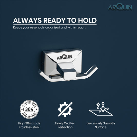 ARQUIN Heavy Grade Stainless Steel Double Robe Hook for Towel & Clothes