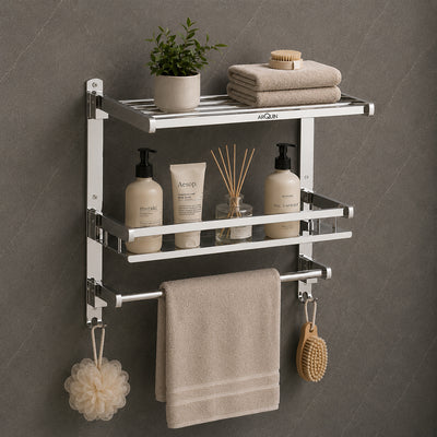 3 Layer Bathroom Folding Shelf Stainless Steel Chrome Finish - 16 Inch (B13)