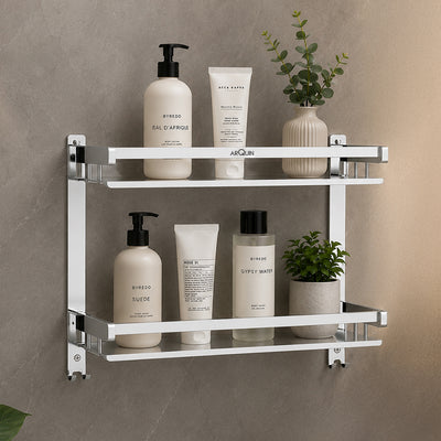 2 Layer Bathroom Folding Shelf Stainless Steel Chrome Finish - 16 Inch (B12)