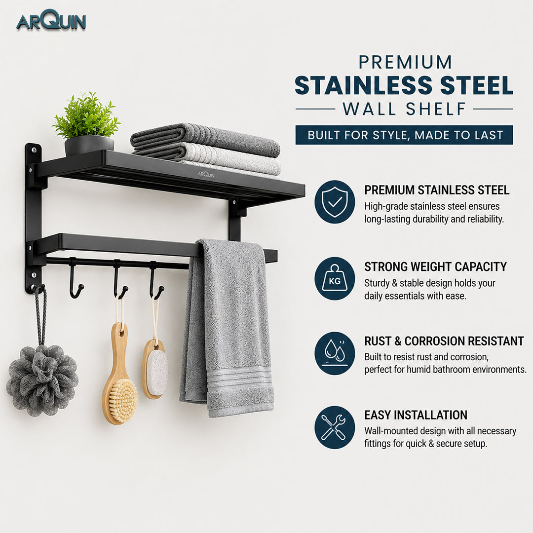Bathroom Folding Towel Rack Stainless Steel Black -24 Inch (B2)