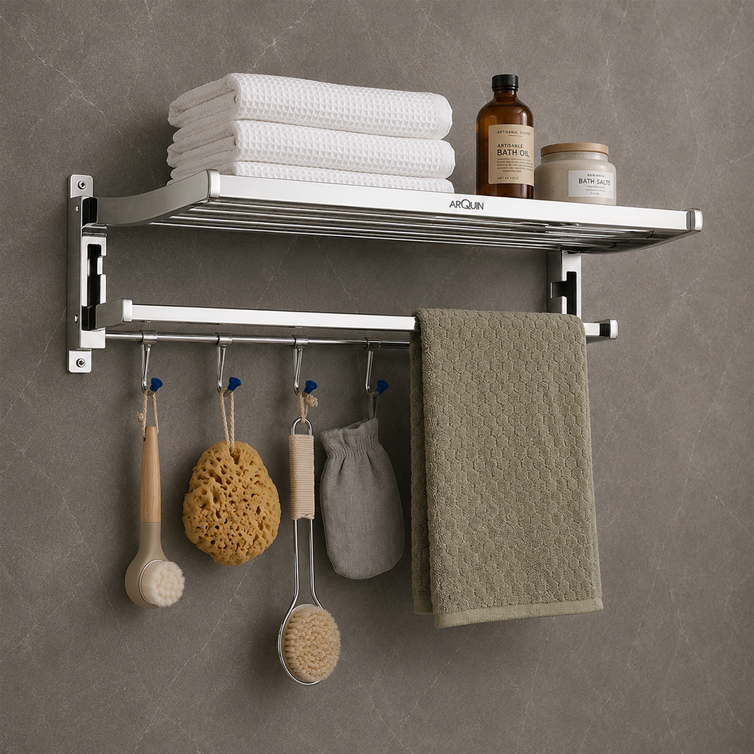 Bathroom Folding Towel Rack Stainless Steel Chrome Finish - 24 Inch (B4)