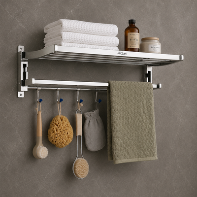 Bathroom Folding Towel Rack Stainless Steel Chrome Finish - 24 Inch (B4)